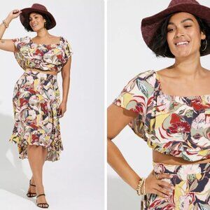 Torrid Mini Challis Off Shoulder Hi-Low Skirt Set Plus Size 3X (22/24)
